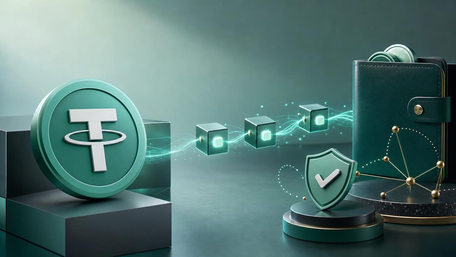A secure USDT TRC-20 transfer workflow showing a TRON address, network fee, transaction ID and blockchain confirmations